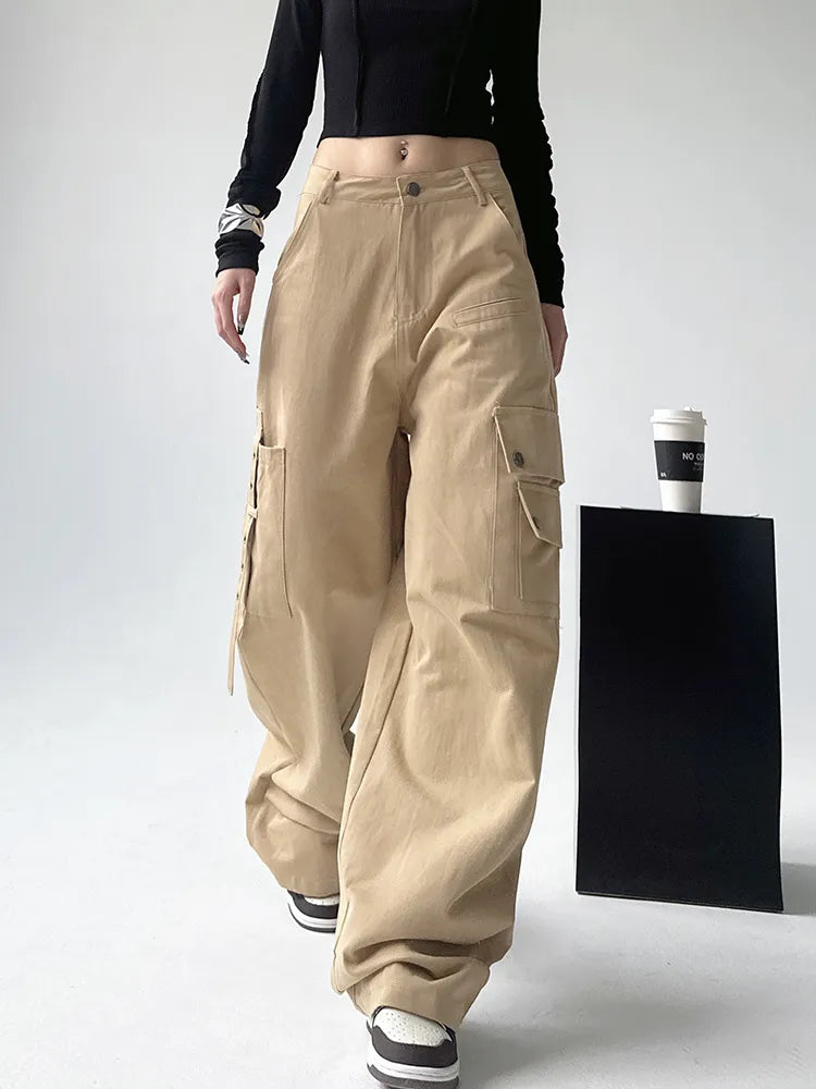 Solid Wide Leg Casual Cargo Pants