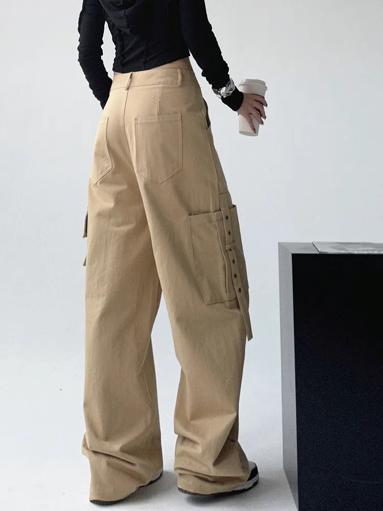 Solid Wide Leg Casual Cargo Pants