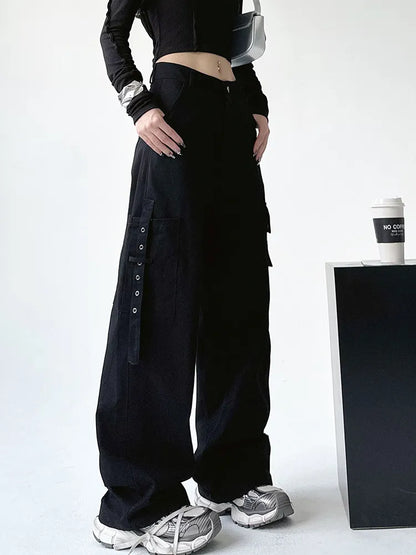 Pantalones cargo casuales de pierna ancha y lisos