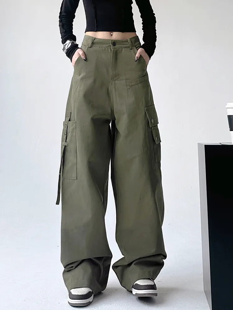 Solid Wide Leg Casual Cargo Pants