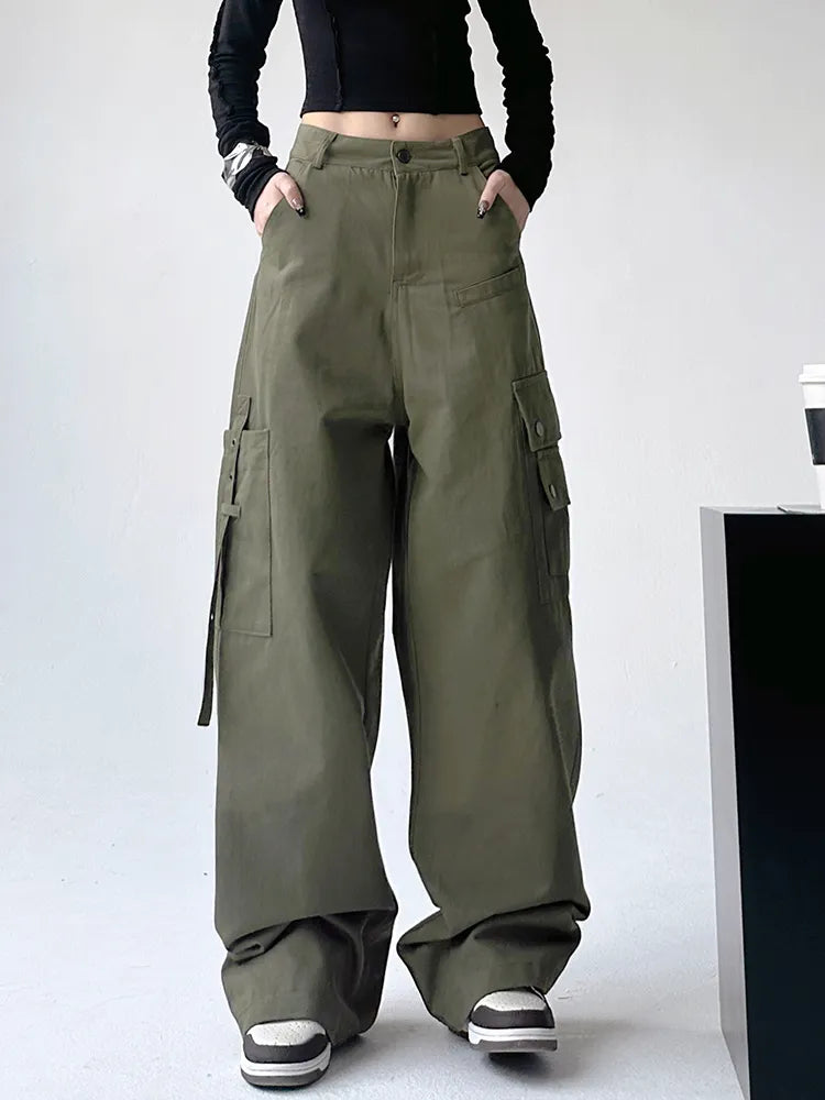 Pantalones cargo casuales de pierna ancha y lisos
