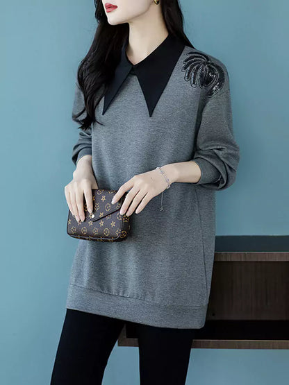 Spring Fashion Faux Two-Piece Sweatshirt For Women
