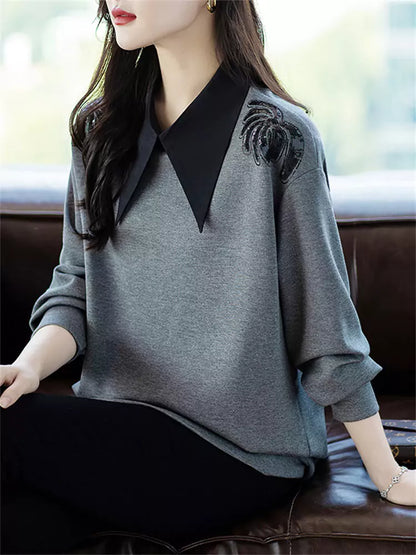 Spring Fashion Faux Two-Piece Sweatshirt For Women
