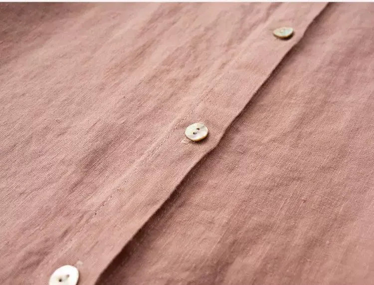 Stand Collar Button Down Long Sleeve Shirt Cotton Linen Blend