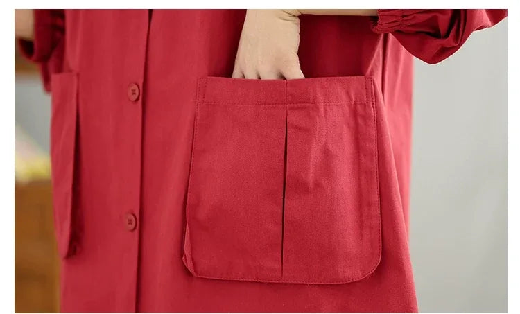 Stand Collar Lantern Sleeve Patch Pocket Long Coat