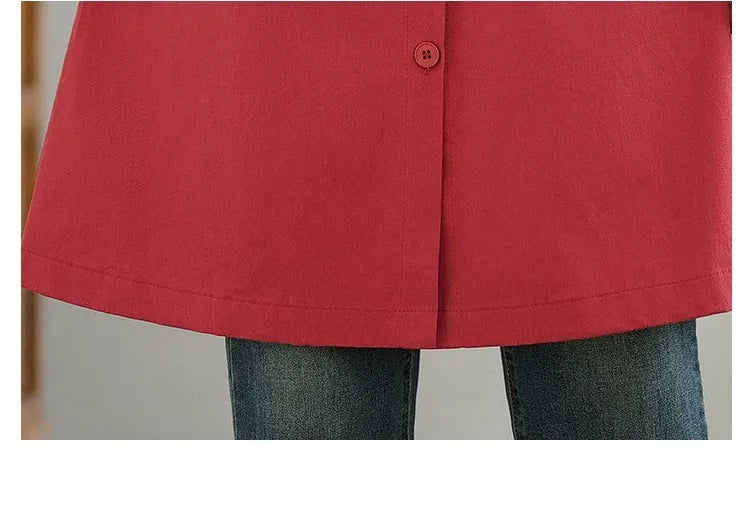Stand Collar Lantern Sleeve Patch Pocket Long Coat