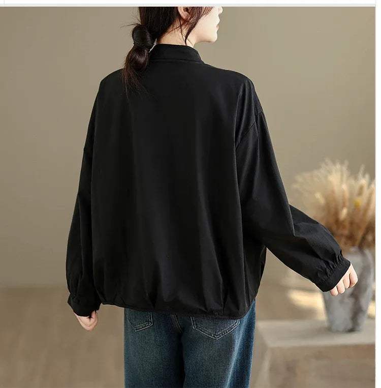 Stand Collar Patch Pocket Button-Down Shirt