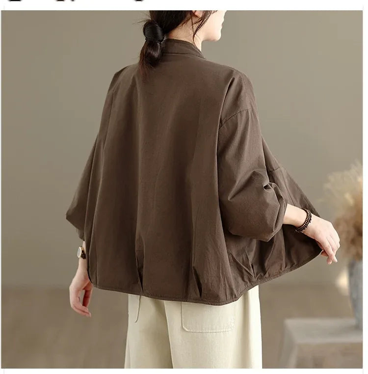 Stand Collar Patch Pocket Button-Down Shirt
