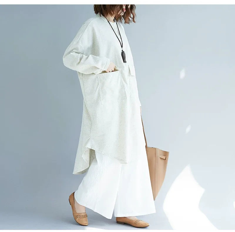 Stand Collar Textured Tunic with Patch Pockets