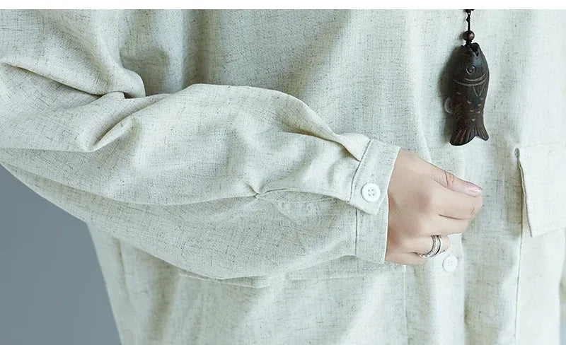 Stand Collar Textured Tunic with Patch Pockets