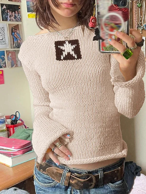 Star Crochet Bell Sleeve Knit Top