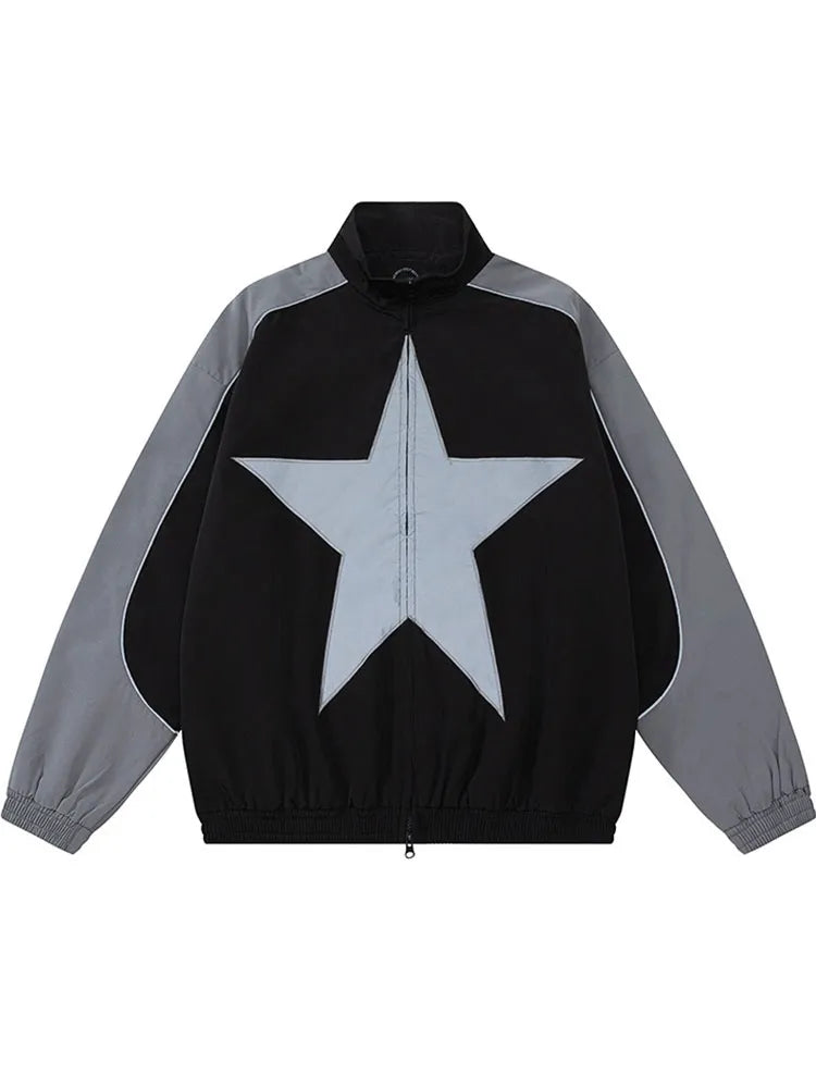 Chaqueta holgada con cremallera y parche de estrella