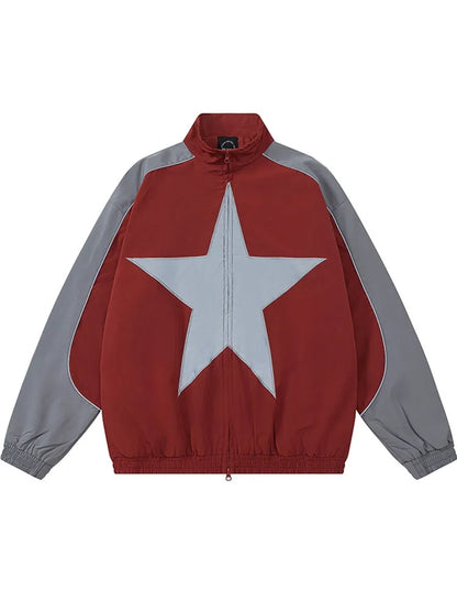 Lockere Jacke mit Sternenaufnäher und Reißverschluss