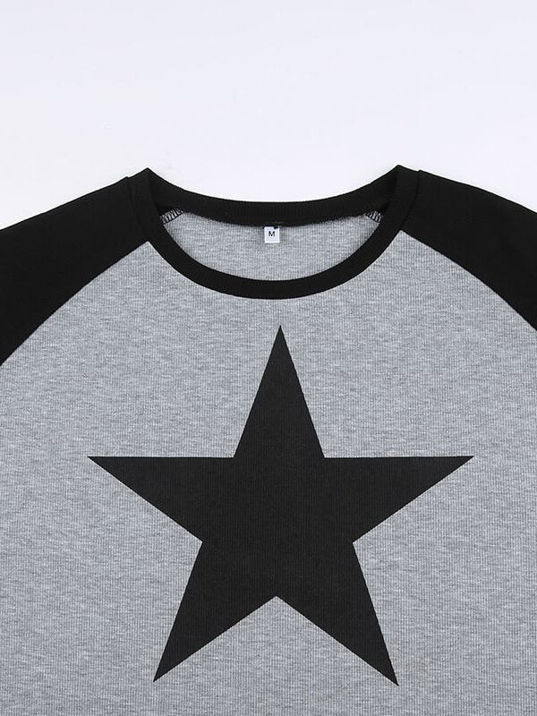 Star Print Raglan Oversized Acubi Long Sleeve Top