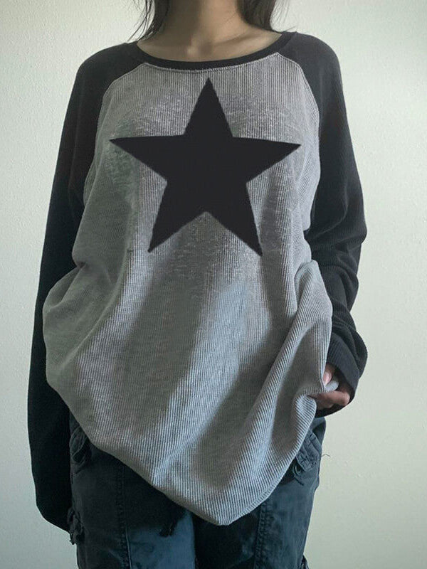Star Print Raglan Oversized Acubi Long Sleeve Top
