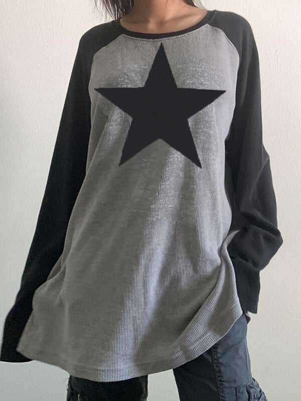 Star Print Raglan Oversized Acubi Long Sleeve Top
