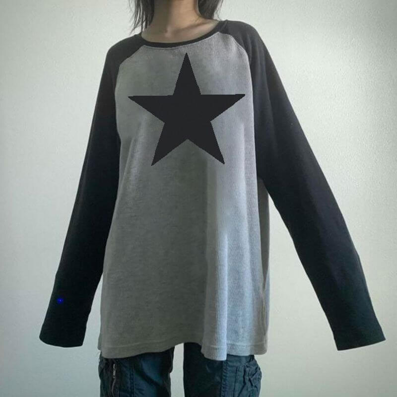 Star Print Raglan Oversized Acubi Long Sleeve Top