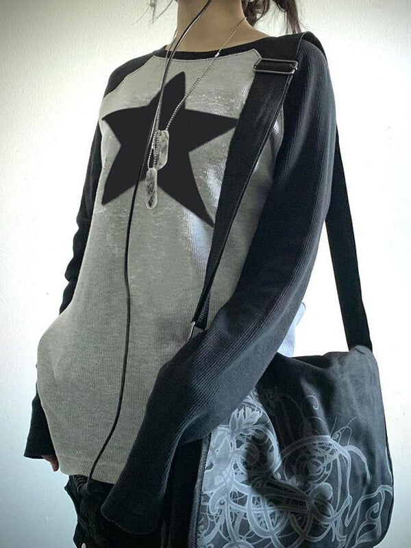 Star Print Raglan Oversized Acubi Long Sleeve Top