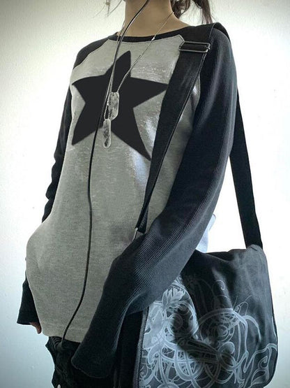 Top Acubi de manga larga extragrande con estampado de estrellas y raglán