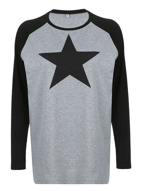 Star Print Raglan Oversized Acubi Long Sleeve Top