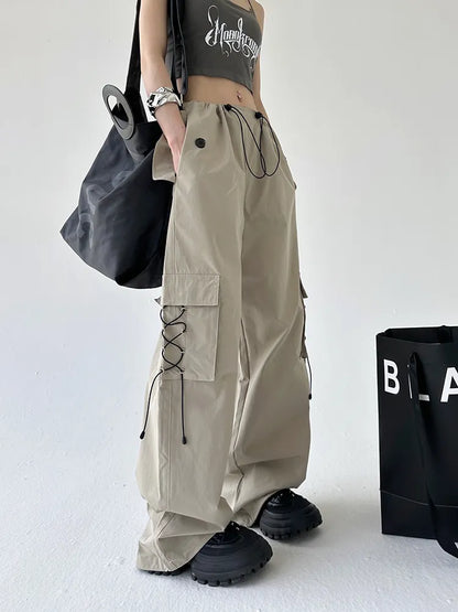 Street Drawstring Parachute Wide Leg Cargo Pants