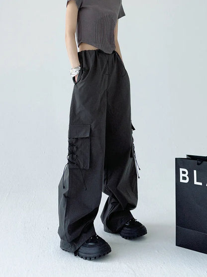 Street Drawstring Parachute Wide Leg Cargo Pants