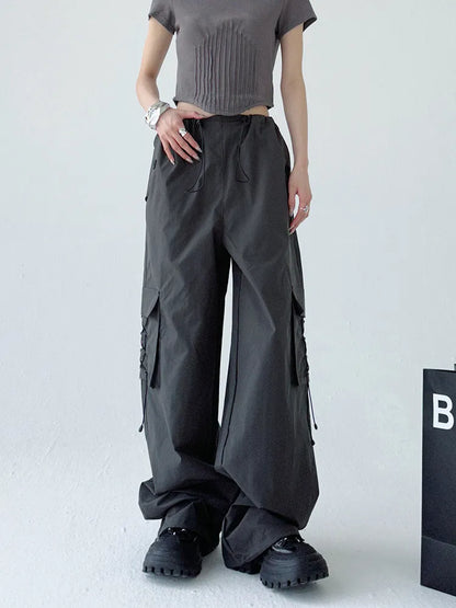 Street Drawstring Parachute Wide Leg Cargo Pants