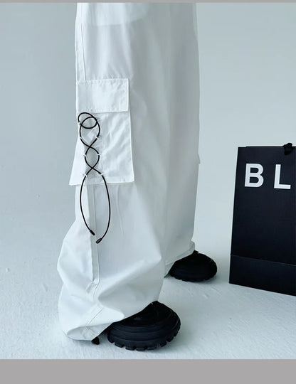 Street Drawstring Parachute Wide Leg Cargo Pants