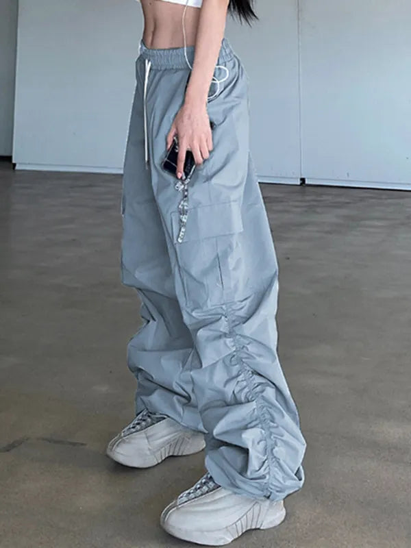 Street Low Waist Baggy Pockets Ruched Cargo Pants