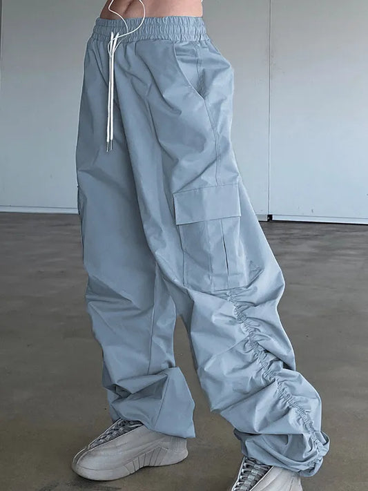 Street Low Waist Baggy Pockets Ruched Cargo Pants