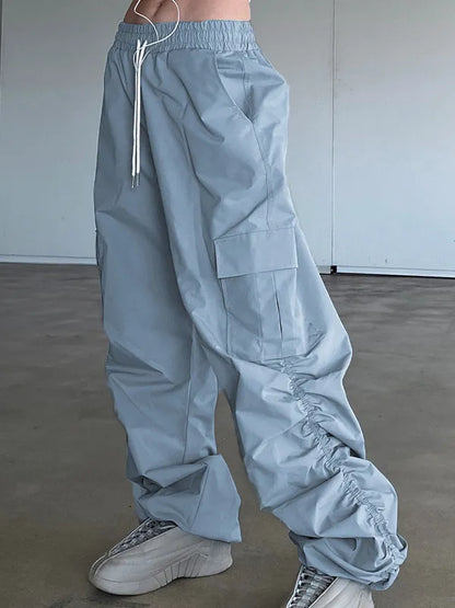 Street Low Waist Baggy Pockets Ruched Cargo Pants