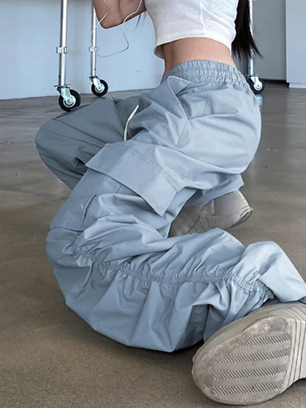 Street Low Waist Baggy Pockets Ruched Cargo Pants