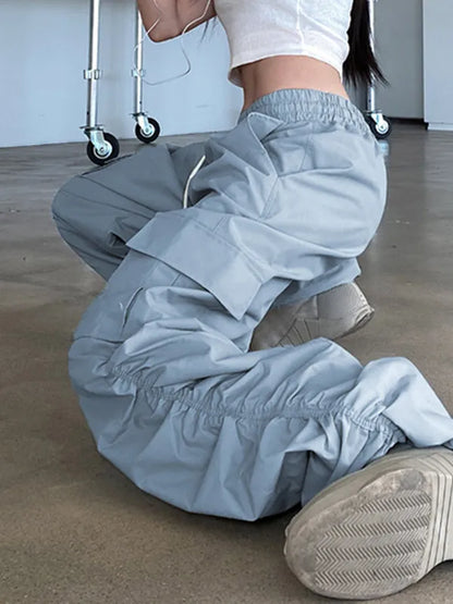 Street Low Waist Baggy Pockets Ruched Cargo Pants