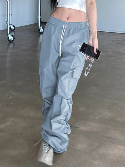 Street Low Waist Baggy Pockets Ruched Cargo Pants