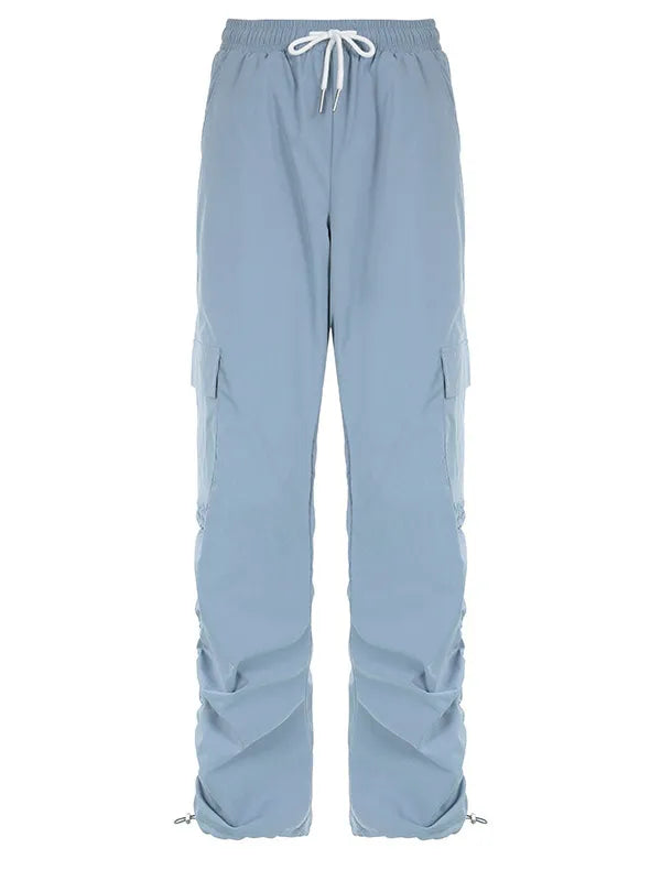 Street Low Waist Baggy Pockets Ruched Cargo Pants