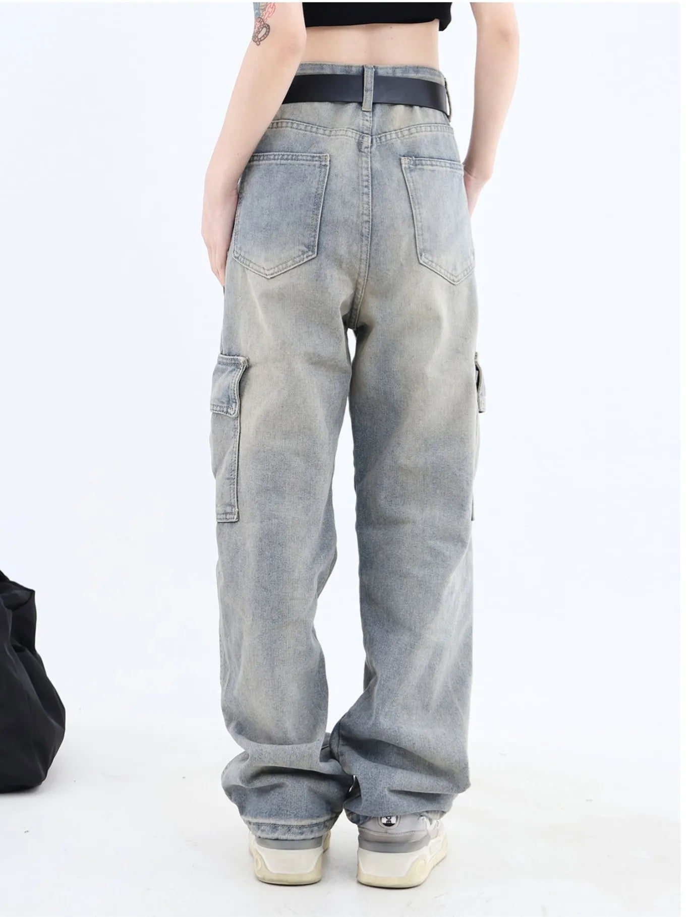 Street Vintage Side Pockets Baggy Denim Pants