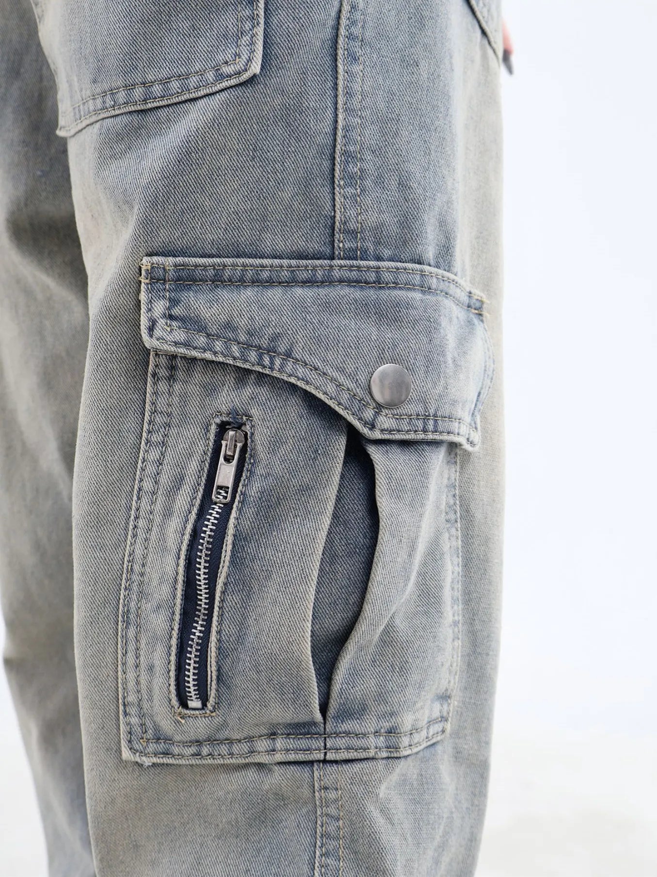 Street Vintage Side Pockets Baggy Denim Pants