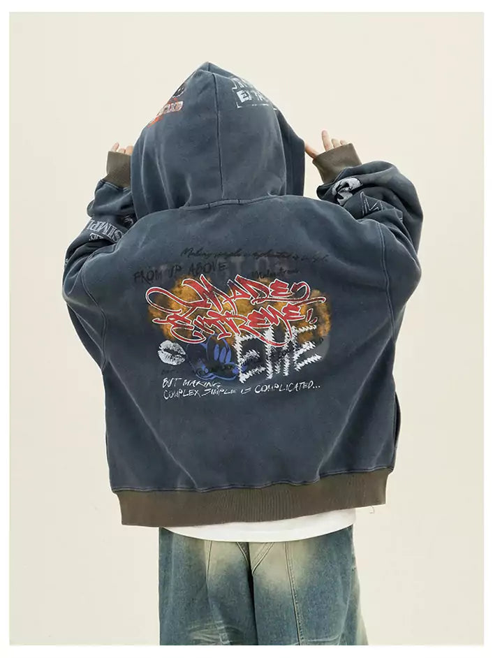 Streetwear Relaxed Graffiti Print Hoodie