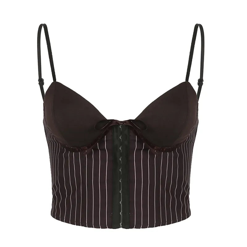 Stripe Bowknot Cami Top Low Rise Pleated Mini Skirt