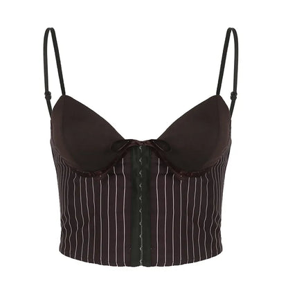 Stripe Bowknot Cami Top Low Rise Pleated Mini Skirt