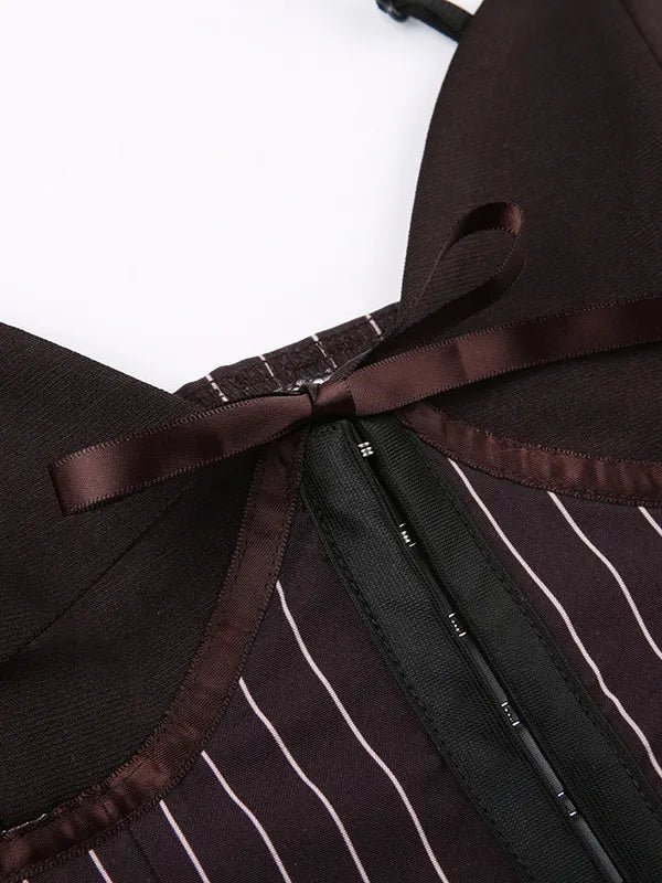 Stripe Bowknot Cami Top Low Rise Pleated Mini Skirt