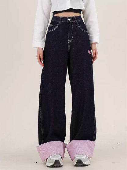 Gestreifte Jeans mit umgeschlagenem Saum und geradem Bein