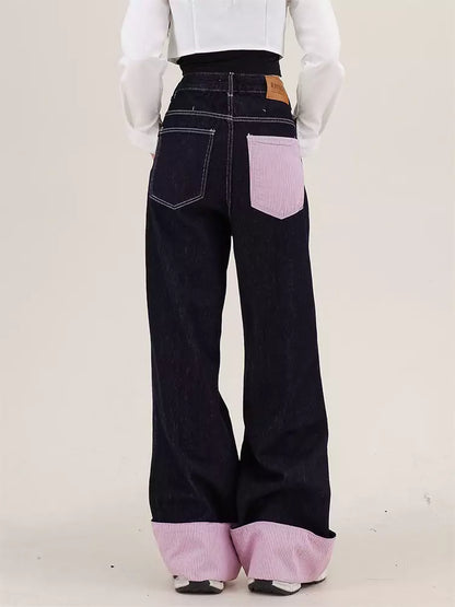 Gestreifte Jeans mit umgeschlagenem Saum und geradem Bein