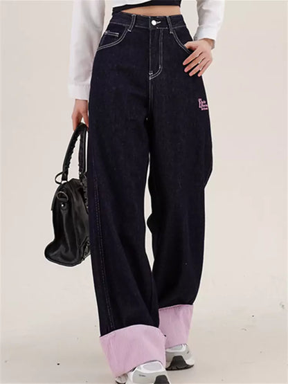 Gestreifte Jeans mit umgeschlagenem Saum und geradem Bein