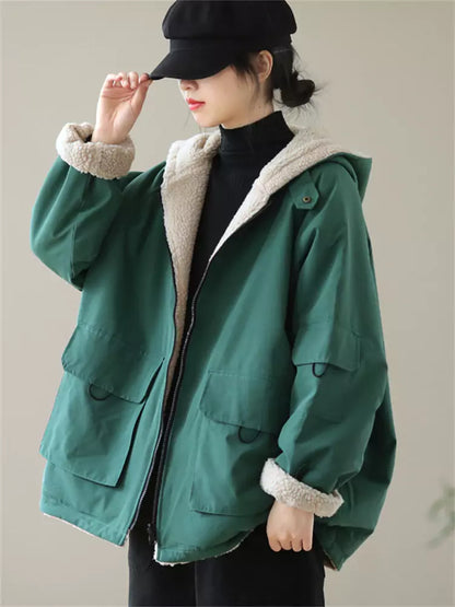 Stilvoller, übergroßer, wattierter Baumwollmantel aus Kunstpelz