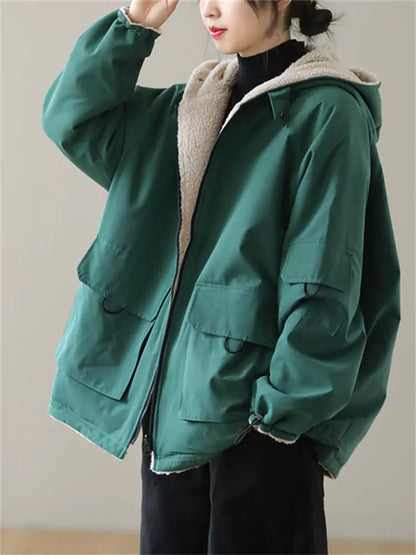 Stilvoller, übergroßer, wattierter Baumwollmantel aus Kunstpelz