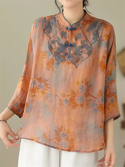  High-End Linen Blend Top with Oriental Closures