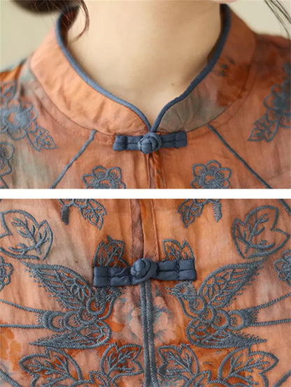  High-End Linen Blend Top with Oriental Closures