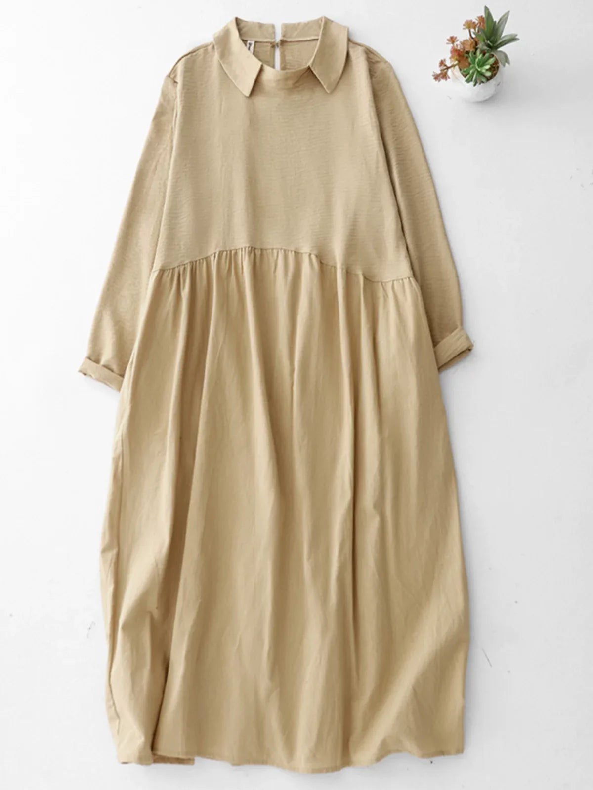 Textured Bodice Shirt Collar A-Line Midi Dress
