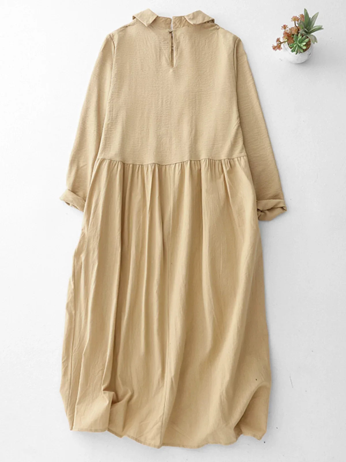Textured Bodice Shirt Collar A-Line Midi Dress